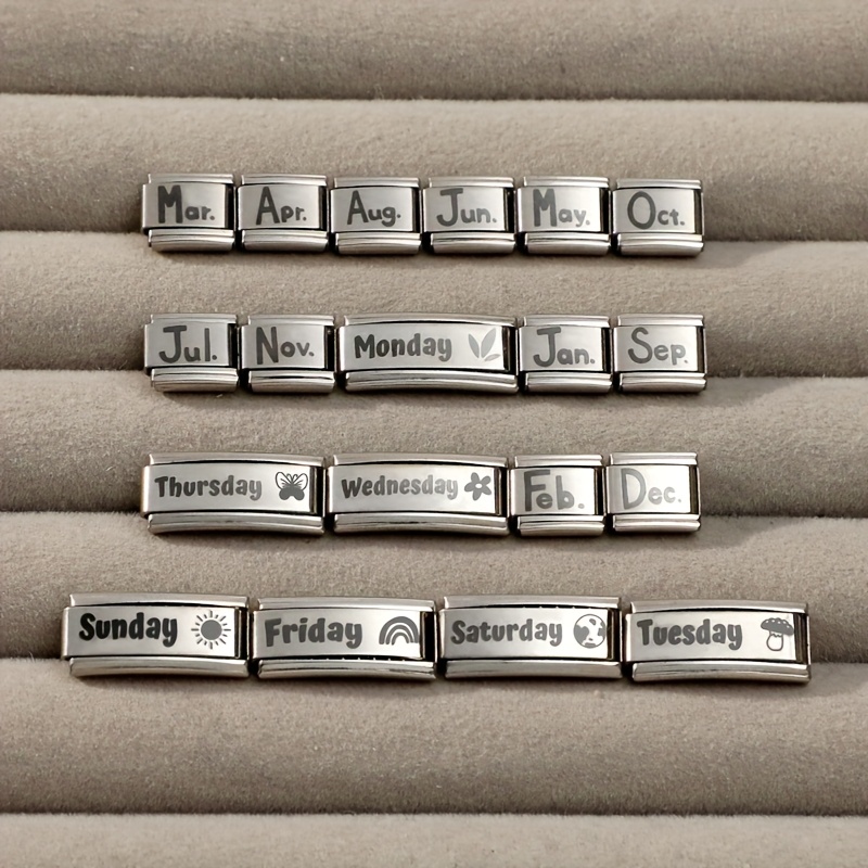 Laser-Engraved Black Lettering Style Bracelet, Months and Days